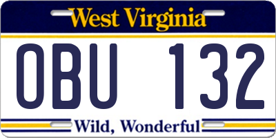 WV license plate OBU132