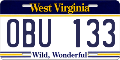 WV license plate OBU133