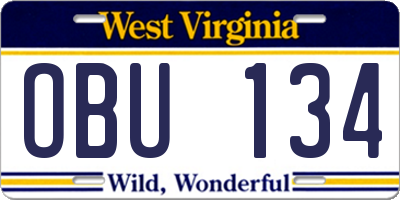WV license plate OBU134
