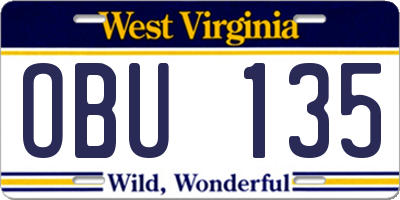 WV license plate OBU135