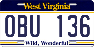 WV license plate OBU136