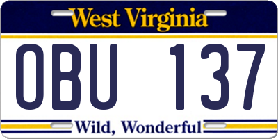 WV license plate OBU137