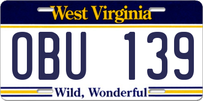 WV license plate OBU139