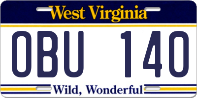 WV license plate OBU140