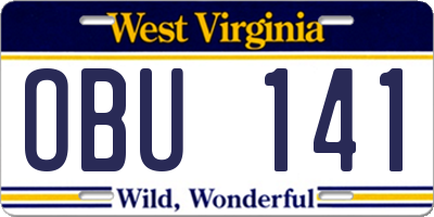 WV license plate OBU141