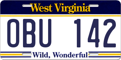 WV license plate OBU142