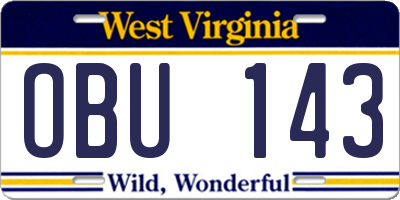WV license plate OBU143