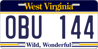WV license plate OBU144