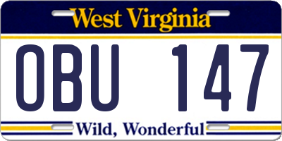WV license plate OBU147