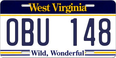 WV license plate OBU148