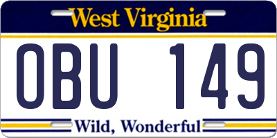 WV license plate OBU149