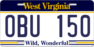 WV license plate OBU150