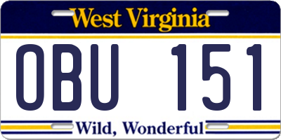WV license plate OBU151