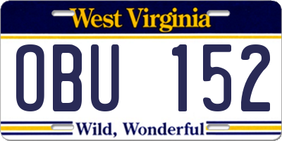 WV license plate OBU152