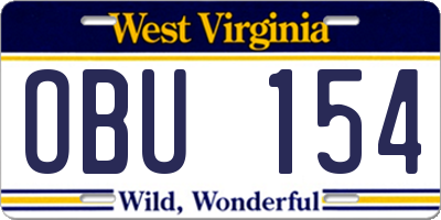 WV license plate OBU154