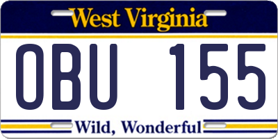 WV license plate OBU155