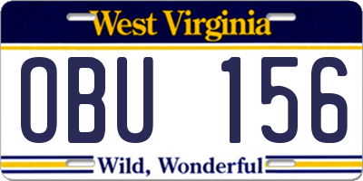WV license plate OBU156