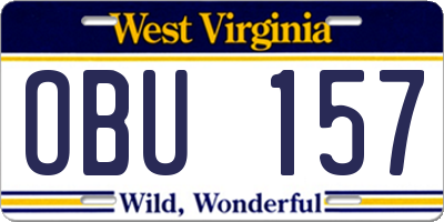 WV license plate OBU157