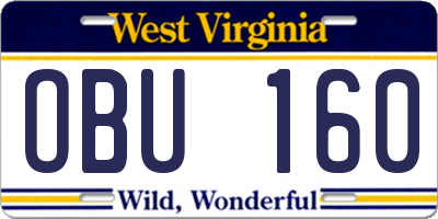 WV license plate OBU160