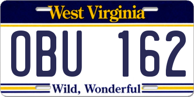 WV license plate OBU162