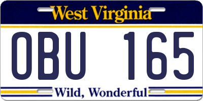WV license plate OBU165