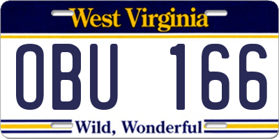 WV license plate OBU166