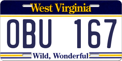 WV license plate OBU167