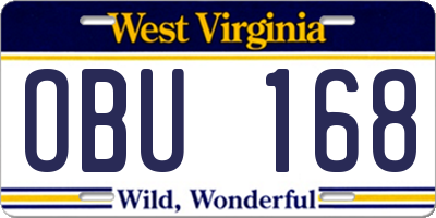 WV license plate OBU168