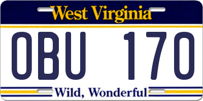 WV license plate OBU170