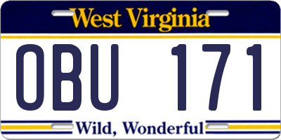 WV license plate OBU171