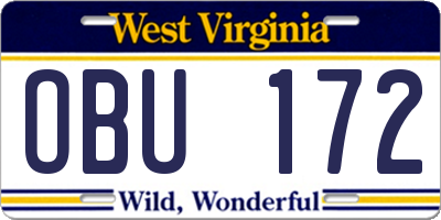 WV license plate OBU172