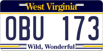 WV license plate OBU173