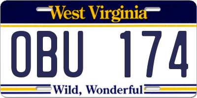 WV license plate OBU174