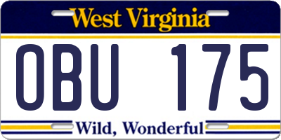 WV license plate OBU175