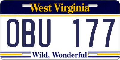 WV license plate OBU177