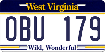 WV license plate OBU179