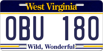 WV license plate OBU180