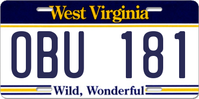 WV license plate OBU181