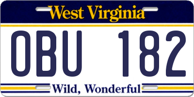 WV license plate OBU182