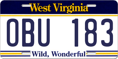 WV license plate OBU183