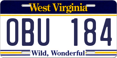 WV license plate OBU184