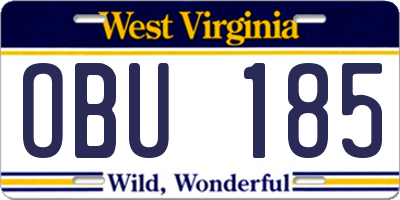 WV license plate OBU185