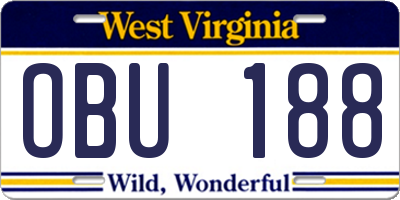 WV license plate OBU188