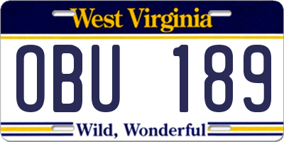 WV license plate OBU189