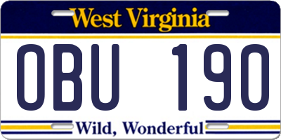 WV license plate OBU190