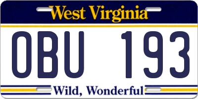 WV license plate OBU193