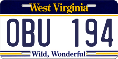 WV license plate OBU194