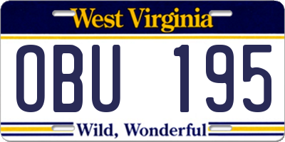 WV license plate OBU195