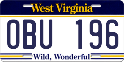 WV license plate OBU196