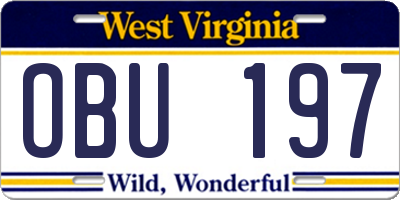 WV license plate OBU197